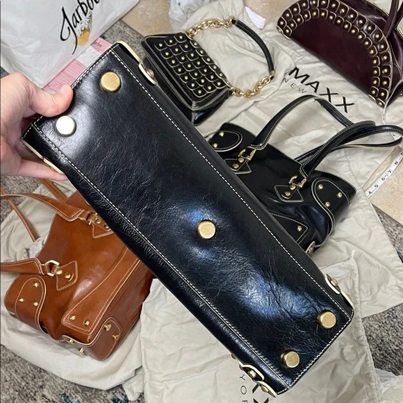 Maxx New York Leather Black Gold stud brass ball Studded Shoulder Bags - Picture 4 of 17